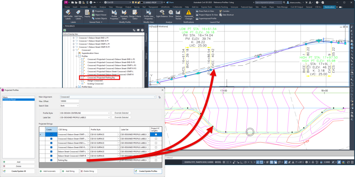 Projected Profiles - Corridor EZ for Civil 3D