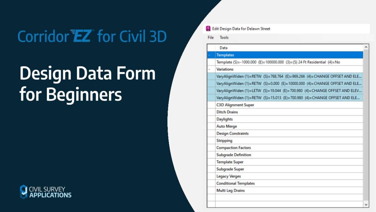 Design Data Form for Beginners • Corridor EZ for Civil 3D